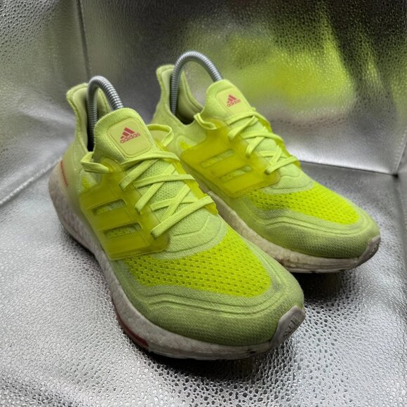 Size 6.5 Adidas Ultraboost 21 Vibrant White Yellow Womens Comfort Running Shoes - Picture 6 of 10
